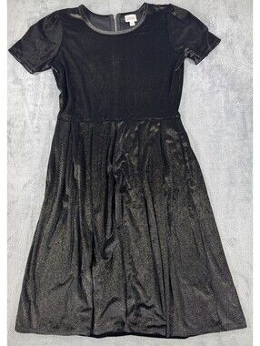 Lularoe Elegant Amelia Dress Black Velour with Silver Metallic Shimmer Size XL